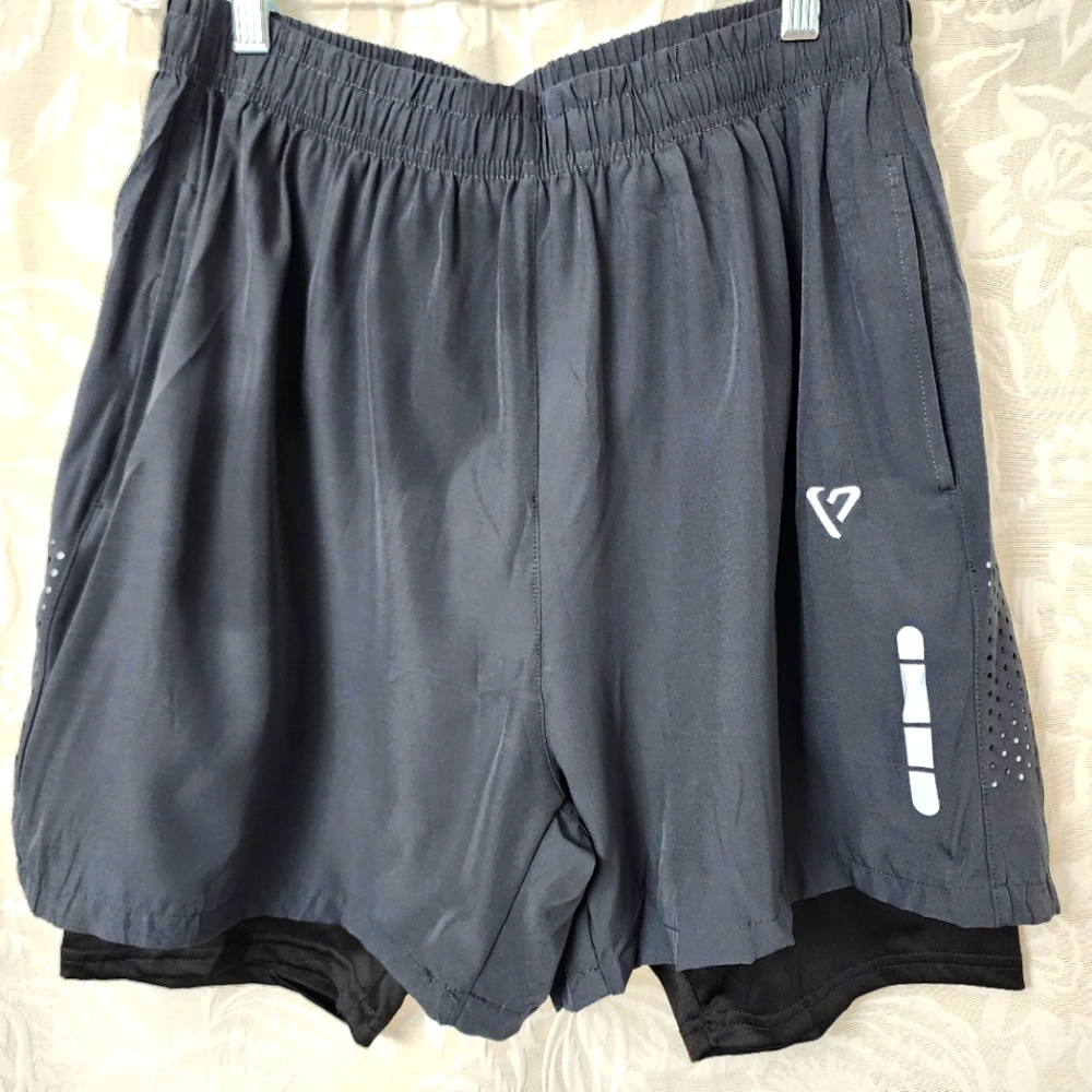 Logo Athletic Black and Gray 2-in-1 Athletic Shorts. NO FLAWS, NO Stains
